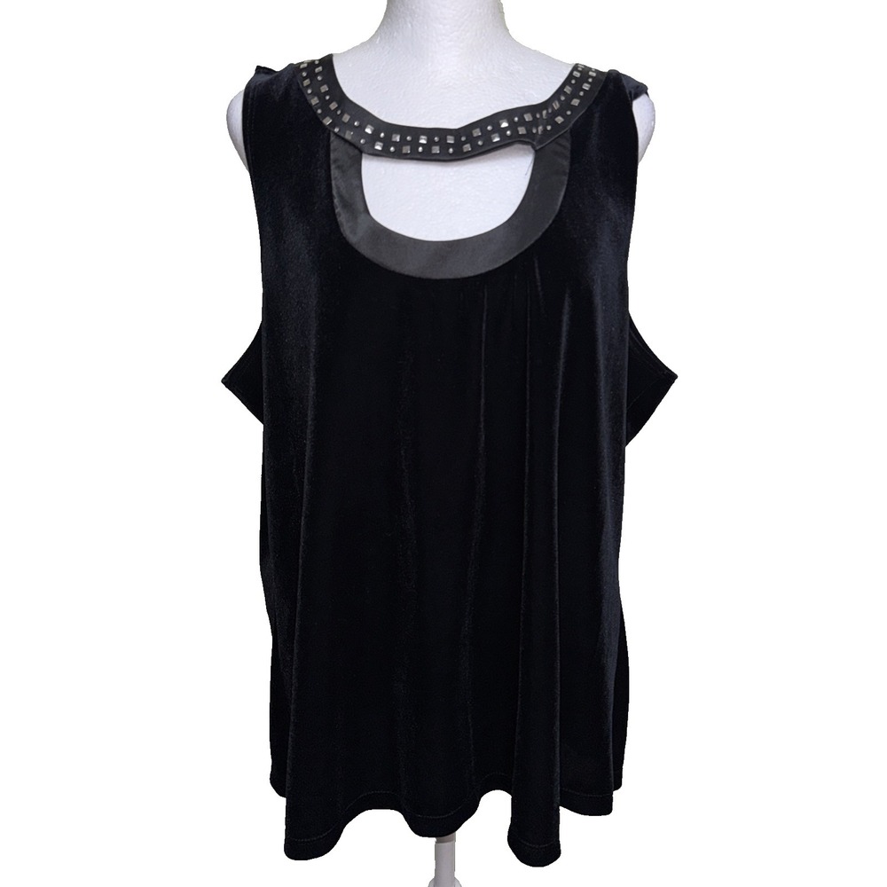 Suzie Couture 2X Black Velvet Top Whimsigoth Goth‎ Embellished Tank Blouse Luxe